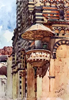 Tuscan Prints: West Front of the Cathedral of Prato showing outside pulpit