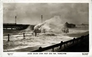 Morecambe Prints: West End Pier in Rough Seas, Morecambe, Lancashire
