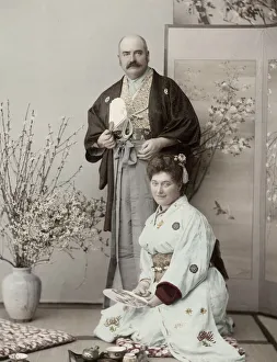 Western couple dressed in Japanese clothes