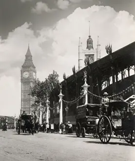 Westminster and Big Ben, a few days before the Coronation of King Edward VII. Date: 1902
