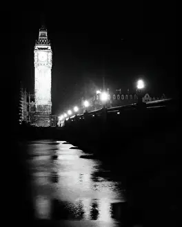 Nightime Prints: Westminster Bridge and Big Ben, London, probably 1920s