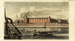 Beaumont Gallery: Westminster Penitentiary viewed from the River Thames, 1817