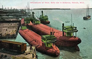 Michigan Prints: Whalebacks at dock, Detroit, Michigan, USA