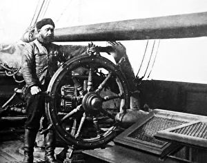 Whaling Prints: Whaling ship, at the helm