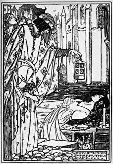 Poems Collection: Out upon the wharfs they came. Illustration by Florence Harrison from Tennysons poem