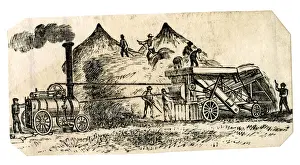 Agricultural Prints: Wheat Harvest Steam Traction Engine Threshing Machine