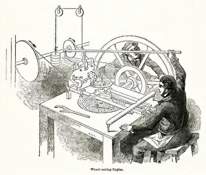 Precision Gallery: Wheel cutting at a clock factory, Moore and Co, London 1842
