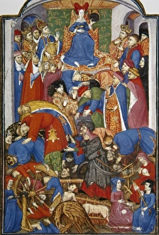 Spreading Gallery: Wheel of Fortune. Miniature, 15th century. France