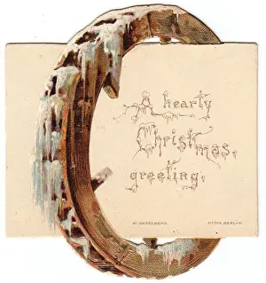 Encrusted Prints: Mill wheel with ice and snow on a Christmas card