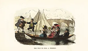 Rudolph Ackermann Prints: A wherry-man helps an obese man on to his wherry boat