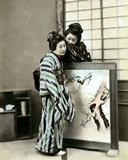 Whispering Prints: Two whispering geishas, Japan