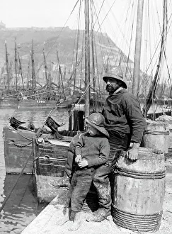 Whitby fisherman and his son, Victorian period