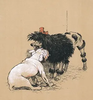 Bulldogs Prints: White bulldog puppy with black French poodle