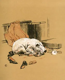 Misbehaving Prints: White bulldog puppy feeling sick
