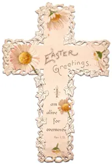 White daisies on a cross-shaped Easter card