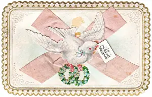 Wreaths Prints: White dove on an Italian greetings card