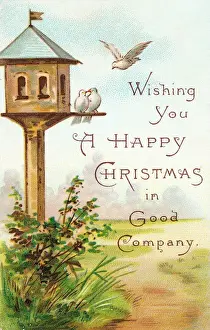 Dovecote Prints: White doves and dovecote on a Christmas card