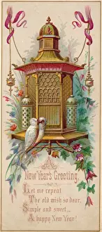 Dovecote Prints: Two white doves and dovecote on a New Year card