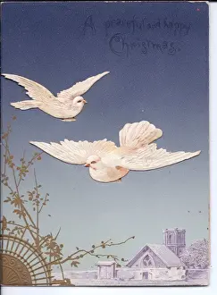 Doves Prints: White doves on a movable Christmas card