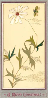 White flower and a bee on a Christmas card
