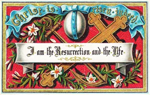 White flowers, cross and anchor on an Easter card