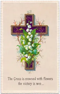 White flowers and a cross on an Easter card