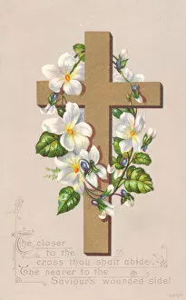 Images Dated 28th September 2017: White flowers and a cross on an Easter card