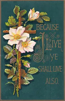 White flowers and a cross on an Easter card