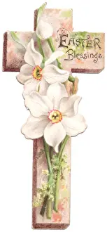 White flowers on a cross-shaped Easter card