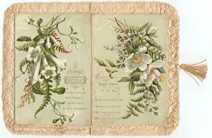 White flowers on a fringed birthday card