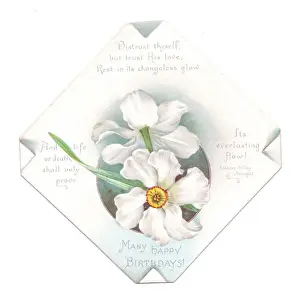 Narcissus Prints: White flowers on a religious birthday card