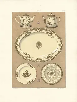 Platter Prints: White and gold porcelain service