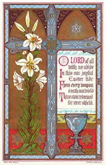 Devotional Prints: White lilies, cross and cup on an Easter card