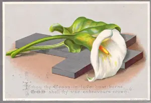 Devotional Prints: White lily and a cross on an Easter card