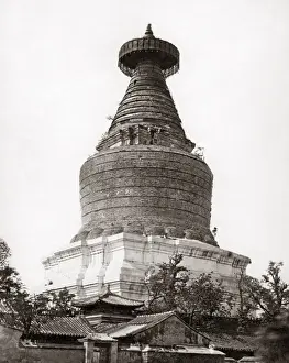 Beijing Prints: White Pagoda Buddhist Temple, Peking, Beijing, China