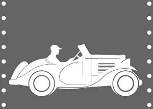 Abstract Prints: White Sportscar on Grey Background