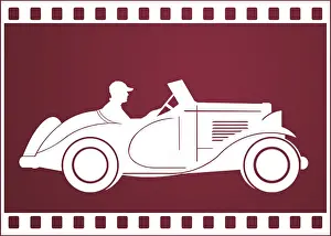 History Repeats Itself Prints: White Sportscar on Maroon Background