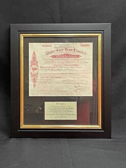 Document Collection: White Star Line, framed preference share certificate