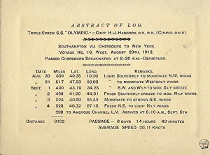 White Star Line, RMS Olympic - abstract of log