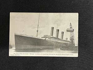 Height Collection: White Star Line, RMS Olympic, with crane, on a postcard
