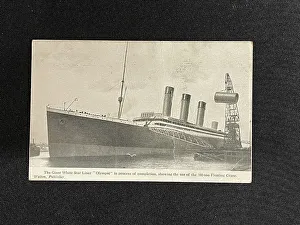 Wolff Prints: White Star Line, RMS Olympic, with crane, on a postcard