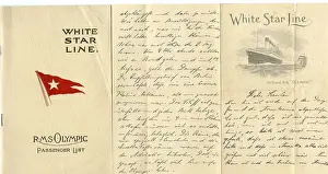 White Star Line, RMS Olympic - letter and passenger list