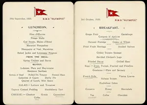 Logo Prints: White Star Line, RMS Olympic, lunch and breakfast menus
