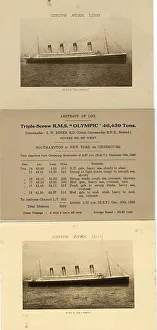 White Star Line, RMS Olympic - two photos, abstract of log