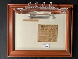 White Star Line, RMS Titanic - framed advert and glass model