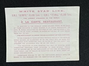 Brochure Collection: White Star Line, RMS Titanic, A La Carte Restaurant