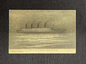 Lillustration Prints: White Star Line, RMS Titanic off Cherbourg, French postcard