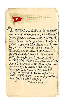 Berth Collection: White Star Line, Titanic lettercard written on board