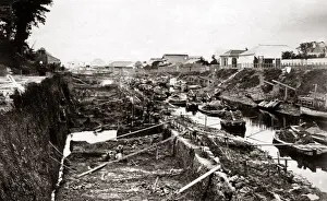 Widening Prints: Widening a canal, construction work, Homura, Japan, circa 1870s. Date: circa 1870s