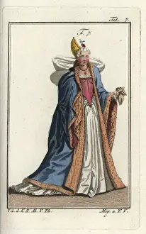 Doge Prints: Wife of a Doge of Venice, 1581 Fur-lined cloak